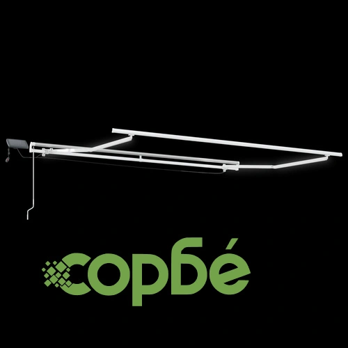 Ръчен прибираем сенник с LED осветление, зелено-бял, 300x250 см, с резервна тъкан ➤ топ цена ➤ sorbe.bg