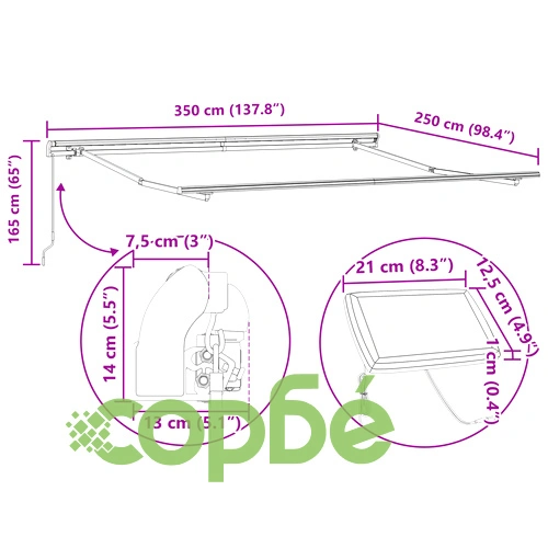 Ръчен прибираем сенник с LED райета за тераса 350x250 см оранжев ➤ топ цена ➤ sorbe.bg