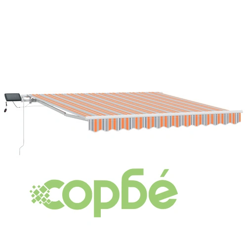 Ръчен прибираем сенник с LED райета за тераса 350x250 см оранжев ➤ топ цена ➤ sorbe.bg