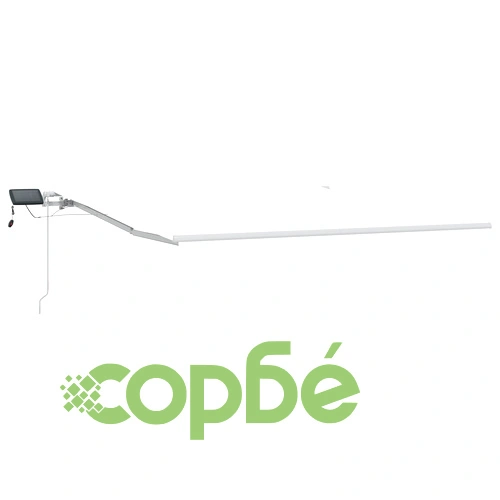 Ръчен прибираем сенник с LED осветление, бял, 350x250 см, полиестерно платно ➤ топ цена ➤ sorbe.bg
