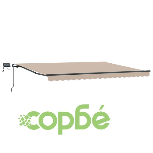 Ръчен Прибираем Сенник с LED Бежов 400x300 см, Полиестерен Плат ➤ топ цена ➤ sorbe.bg