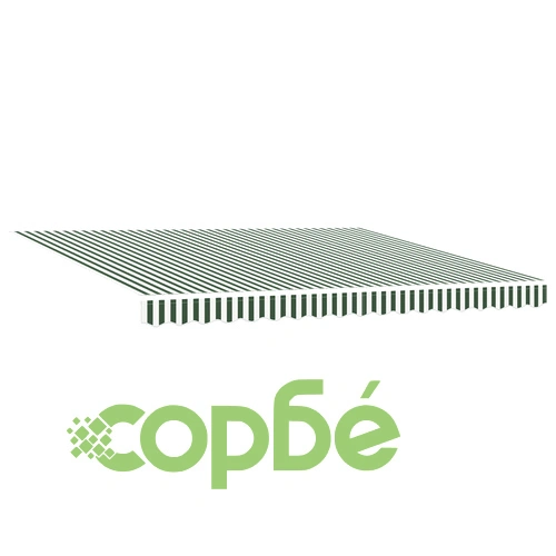 Ръчен прибираем сенник с LED осветление, зелено и бяло, 400x300 см, полиестер ➤ топ цена ➤ sorbe.bg