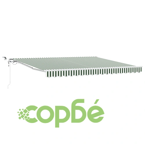 Автоматичен прибираем сенник с LED осветление Зелен и бял 400x300 см, Полиестерен плат ➤ топ цена ➤ sorbe.bg