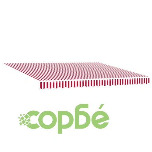 Ръчен прибираем сенник с LED осветление, червено-бели ивици, 400x350 см, полиестер ➤ топ цена ➤ sorbe.bg