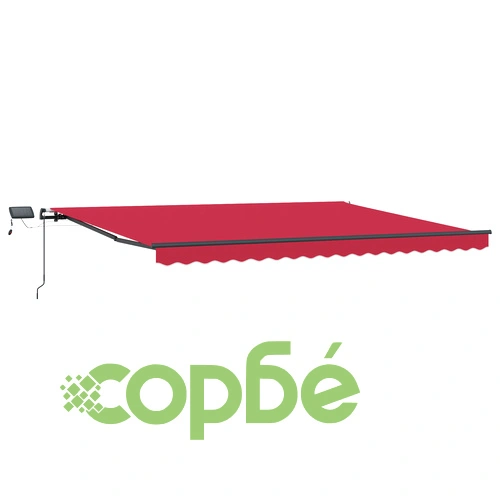 Ръчен прибираем сенник с LED, червен, 400x350 см, акрилна тъкан ➤ топ цена ➤ sorbe.bg