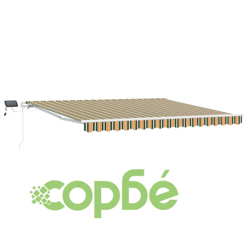 Ръчен прибираем навес с LED осветление, зелено-жълт, 400x350 см, с включен заместителен плат ➤ топ цена ➤ sorbe.bg
