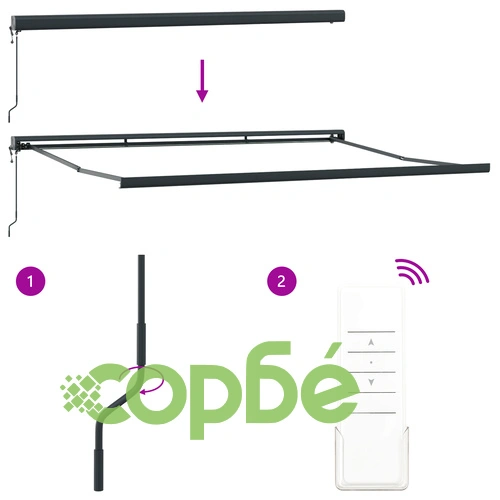 Ръчен прибираем сенник с LED осветление, зелено-бял, 400 x 350 см ➤ топ цена ➤ sorbe.bg