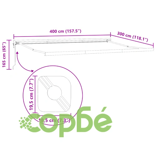 Ръчен прибираем сенник с LED осветление, зелено-бял, 400 x 350 см ➤ топ цена ➤ sorbe.bg