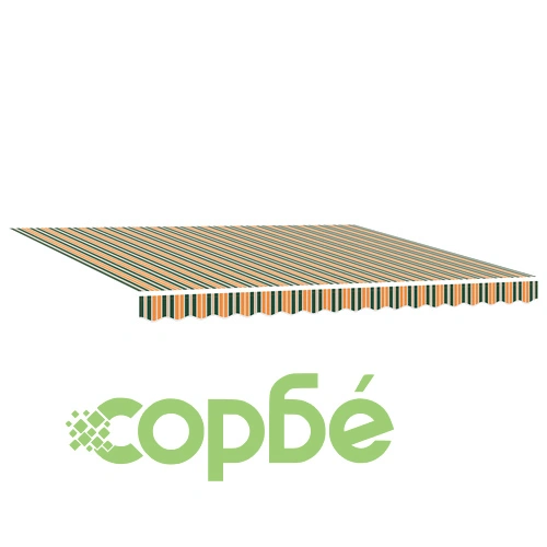 Ръчен прибираем сенник с LED осветление, зелено-бял, 400 x 350 см ➤ топ цена ➤ sorbe.bg