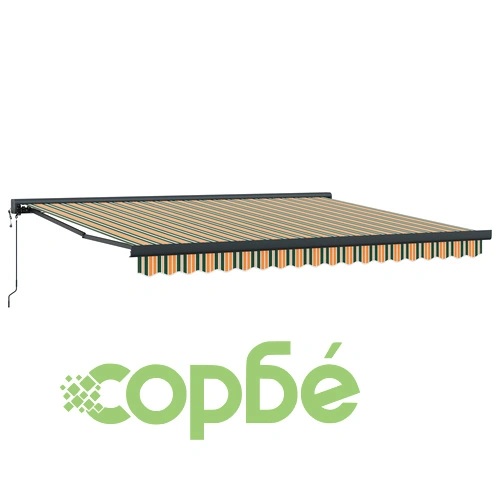 Ръчен прибираем сенник с LED осветление, зелено-бял, 400 x 350 см ➤ топ цена ➤ sorbe.bg