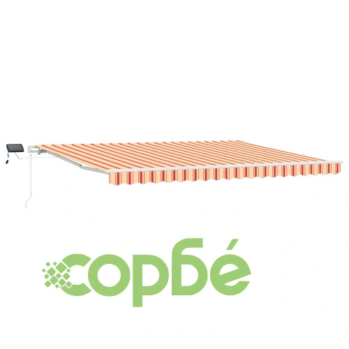 Ръчен прибираем сенник с LED осветление, жълто-оранжев, 450x350 см, полиестер ➤ топ цена ➤ sorbe.bg