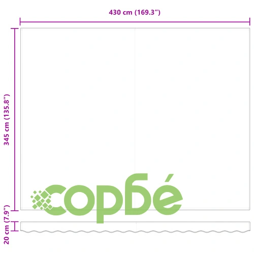 Ръчен прибираем сенник с LED осветление, зелено-бял, 450x350 см, с резервен плат ➤ топ цена ➤ sorbe.bg