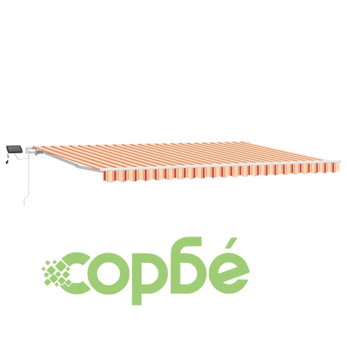 Ръчно прибираем сенник с LED осветление, жълто-оранжев на райета, 500x300 см ➤ топ цена ➤ sorbe.bg