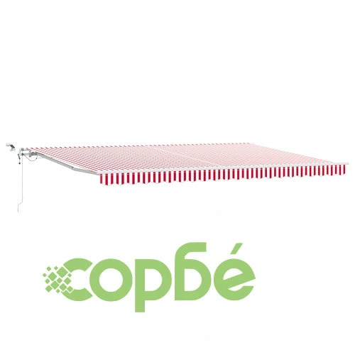 Автоматичен прибиращ се сенник с LED осветление, червено-бели райета, 500x300 см ➤ топ цена ➤ sorbe.bg