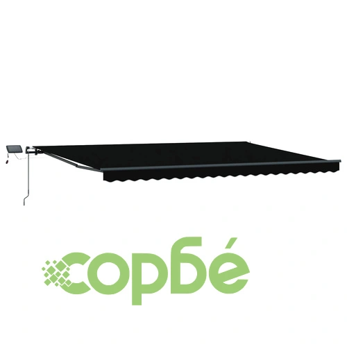 Ръчен прибираем сенник с LED осветление, черен, 500x300 см с полиестерна тъкан на топ цена от sorbe.bg Ръчен прибираем сенник с LED осветление, черен, 500x300 см с полиестерна тъкан ➤ топ цена ➤ sorbe.bg