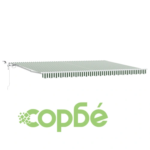Автоматичен прибираем сенник с LED осветление, зелено-бял, 500x300 см, полиестер ➤ топ цена ➤ sorbe.bg