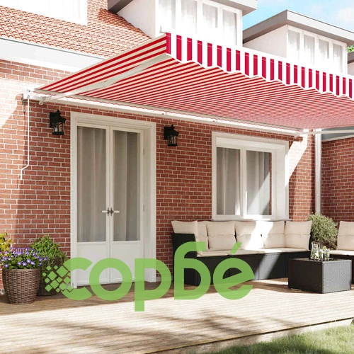 Автоматичен сгъваем навес 500 × 350 cm червено-бели райета ➤ топ цена ➤ sorbe.bg