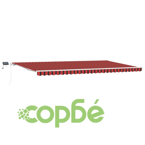 Ръчен прибираем сенник с LED осветление, оранжево-кафяв на райета, 600x300 см ➤ топ цена ➤ sorbe.bg