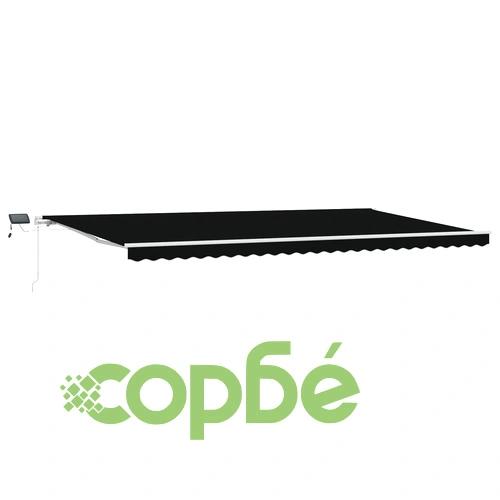 Ръчен прибираем сенник с LED осветление, Черен, 600x300 см, Полиестерна тъкан ➤ топ цена ➤ sorbe.bg