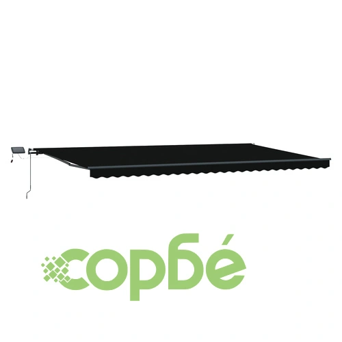 Ръчен прибираем сенник с LED осветление, черен, 600x300 см, с включена заместителна материя ➤ топ цена ➤ sorbe.bg