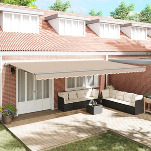 Автоматичен прибираем сенник от полиестер, бежов, 600x300 см, с UV защита