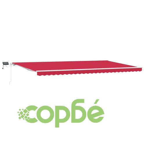Ръчен прибираем сенник с LED осветление, червен, 600x300 см, с допълнително заменяемо платно ➤ топ цена ➤ sorbe.bg
