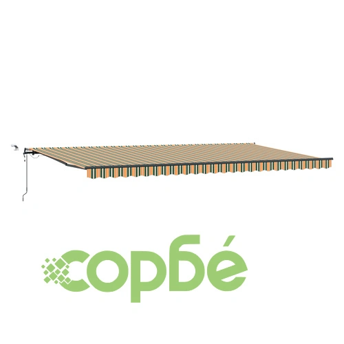 Автоматичен прибиращ се сенник с LED осветление, зелено-жълт, 600x300 см, полиестер ➤ топ цена ➤ sorbe.bg