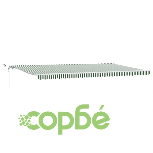 Автоматичен прибираем навес с LED осветление, зелено и бяло райе, 600x300 см ➤ топ цена ➤ sorbe.bg