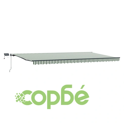 Ръчен прибираем сенник с LED осветление, зелено-бял, 600x300 см ➤ топ цена ➤ sorbe.bg