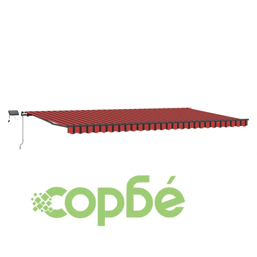 Ръчен прибираем сенник с LED, оранжево-кафяв, 600x350 см, полиестер ➤ топ цена ➤ sorbe.bg