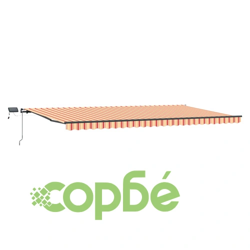 Ръчен прибираем сенник с LED осветление, жълто-оранжев, 600x350 см, полиестер ➤ топ цена ➤ sorbe.bg