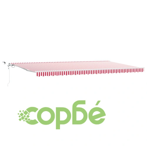 Автоматичен прибираем сенник с LED осветление, червено-бели райета, 600x350 см ➤ топ цена ➤ sorbe.bg