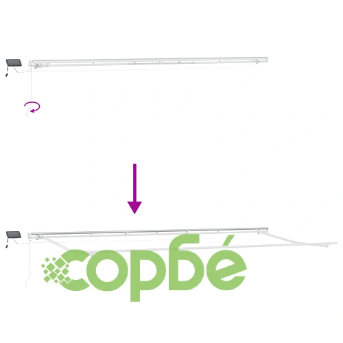 Ръчен прибираем сенник с LED осветление, бежов, 600x350 см, с полиестерна тъкан ➤ топ цена ➤ sorbe.bg