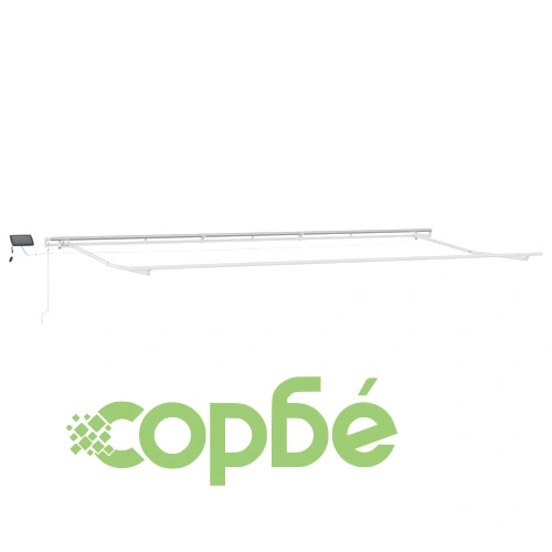 Ръчен прибираем сенник с LED осветление, бежов, 600x350 см, с полиестерна тъкан ➤ топ цена ➤ sorbe.bg