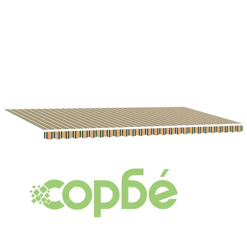 Ръчен прибиращ се сенник с LED осветление, зелено-жълт, 600x350 см, с платнена полиестерна част ➤ топ цена ➤ sorbe.bg