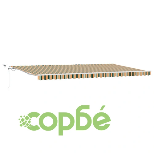 Автоматичен прибиращ се сенник с LED осветление, Зелено-жълт, 600x350 см, Полиестер ➤ топ цена ➤ sorbe.bg