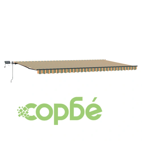 Ръчен прибираем сенник с LED осветление, зелено-жълт, 600x350 см, полиестер ➤ топ цена ➤ sorbe.bg