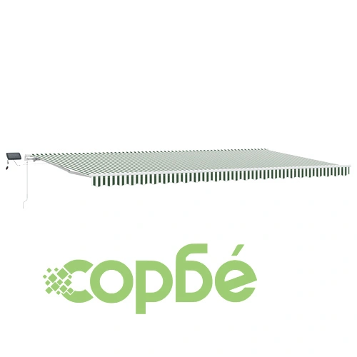 Ръчен прибиращ се сенник с LED осветление, зелено-бял, 600x350 см ➤ топ цена ➤ sorbe.bg