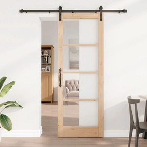 Плъзгаща врата ORKDAL от масивно борово дърво и стъкло със система за монтаж - 78x211x4 см