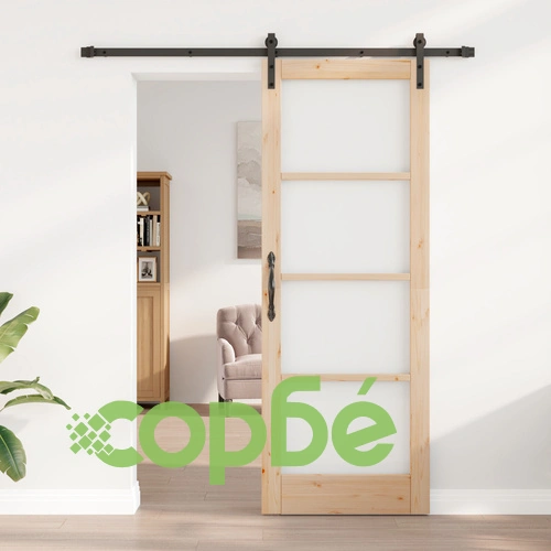 Плъзгаща врата ORKDAL от масивно борово дърво и стъкло със система за монтаж - 78x211x4 см ➤ топ цена ➤ sorbe.bg