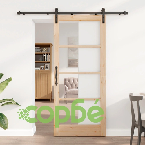 Плъзгаща врата ORKDAL от масивно борово дърво и стъкло, 86x198.5x4 см ➤ топ цена ➤ sorbe.bg