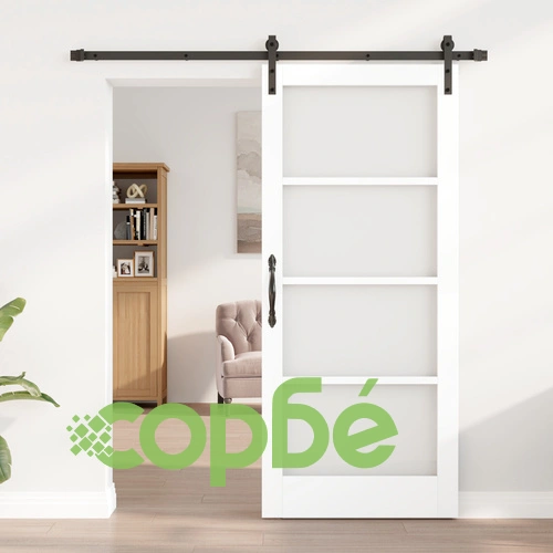 Плъзгаща врата ORKDAL от бяло дърво и стъкло с комплект за монтаж, 86 x 198.5 x 4 см ➤ топ цена ➤ sorbe.bg