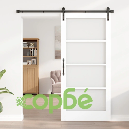 Плъзгаща Врата ORKDAL с Комплект за Монтаж - Бяло Масивно Дърво и Стъкло 93x202x4 см ➤ топ цена ➤ sorbe.bg