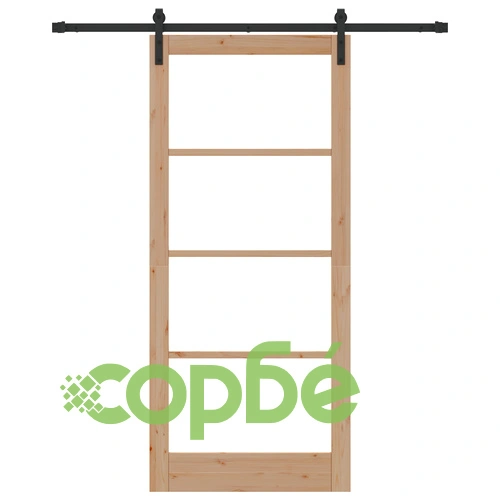 Плъзгаща се Врата ORKDAL 93x211x4 см от Масивно Борово Дърво и Стъкло с Комплект Аксесоари ➤ топ цена ➤ sorbe.bg