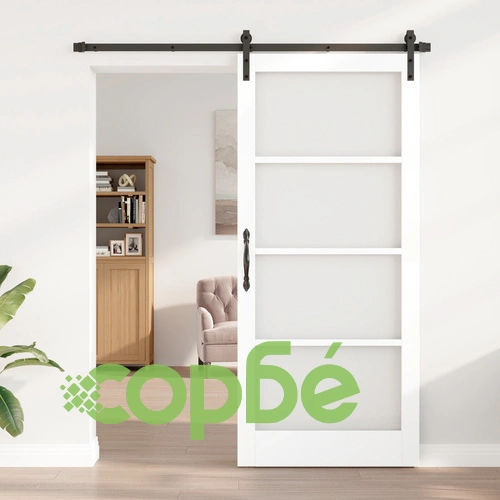 Плъзгаща се врата ORKDAL от бяло дърво и стъкло - вътрешна врата 93x211x4 см с механизъм ➤ топ цена ➤ sorbe.bg