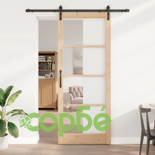 Плъзгаща се врата ORKDAL 93x232x4 см от масивно дърво, комплект от 2 бр. - натурален и черен цвят ➤ топ цена ➤ sorbe.bg