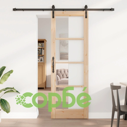 Плъзгаща се врата ORKDAL 73.5x211x4 см от масивно борово дърво и стъкло с комплект за монтаж ➤ топ цена ➤ sorbe.bg