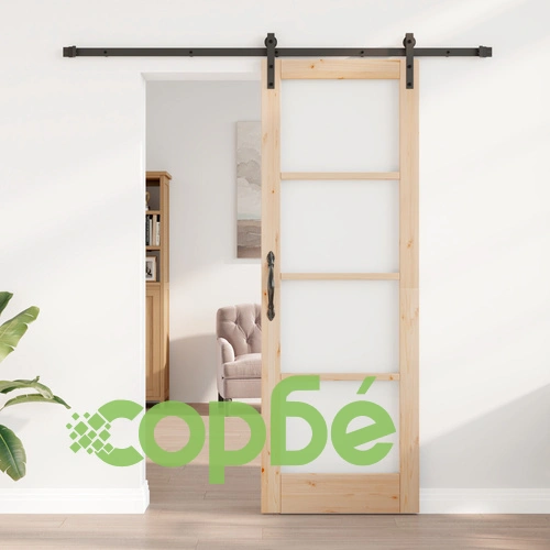 Плъзгаща се врата ORKDAL 73.5x211x4 см от масивно борово дърво и стъкло с комплект за монтаж ➤ топ цена ➤ sorbe.bg