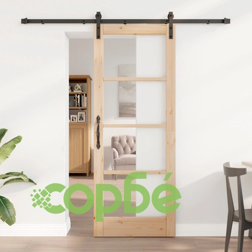 Плъзгаща се врата ORKDAL 78x202x4 см от масивно борово дърво и стъкло с комплект механизми ➤ топ цена ➤ sorbe.bg