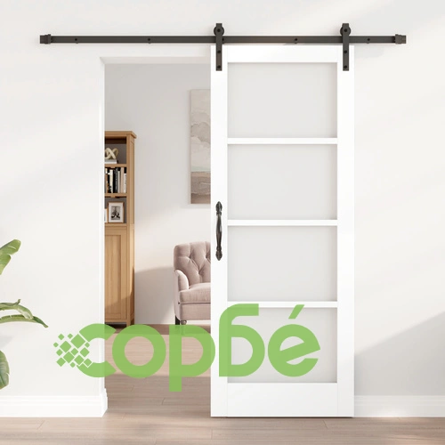 Плъзгаща се врата ORKDAL от бяло масивно дърво и стъкло с комплект аксесоари, 78x202x4 см ➤ топ цена ➤ sorbe.bg